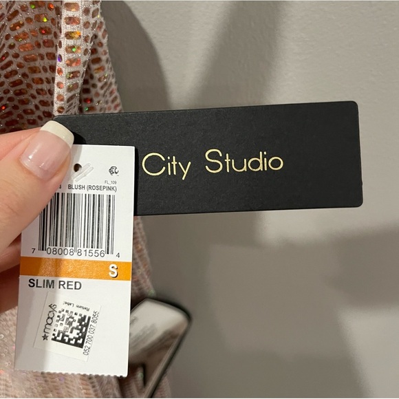 City Studio Macys Light Pink Sparkly Cowl Neck Mini Dress - Picture 5 of 5